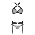 Сітчастий набір: бюстгальтер з халтером, трусики та пояс для панчох Amanda Set black S/M - Passion