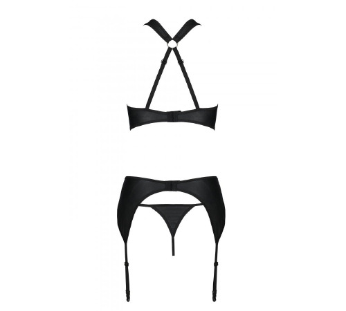 Сітчастий набір: бюстгальтер з халтером, трусики та пояс для панчох Amanda Set black S/M - Passion