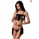 Комплект білизни KASSANDRA SET OpenBra black S/M - Passion Exclusive: ліф з бахроми, трусики-спідниця