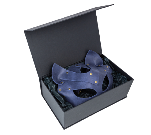 Премиум маска кошечки LOVECRAFT, натуральная кожа, голубая, подарочная упаковка