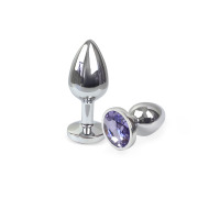 Металева анальна пробка М з світло-фіолетовим кристалом, довжина 8см, діаметр 3,4см