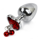 Металлическая анальная пробка Сердце L с колокольчиками, диаметр 4 см, длина 9 см