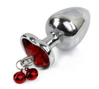 Металева анальна пробка Серце L з дзвіночками, діаметр 4 см, довжина 9 см