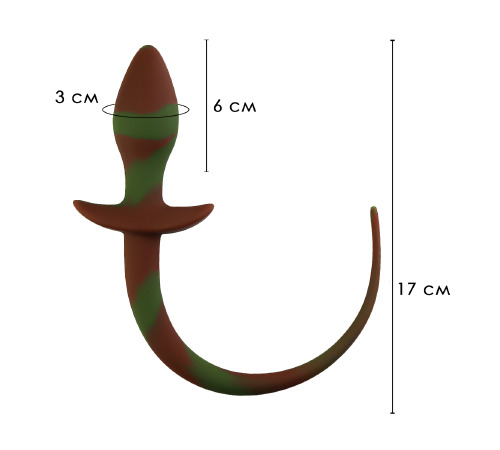 Силіконова анальна пробка з хвостиком, Зелено/Коричнева