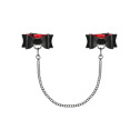 Шкіряні наручники-банти з довгим ланцюгом Obsessive A745 cuffs, чорно-червоні, довгий ланцюг