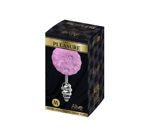 Металлическая анальная пробка Кроличий хвостик Alive Fluffy Twist Plug M Purple, диаметр 3,4 см