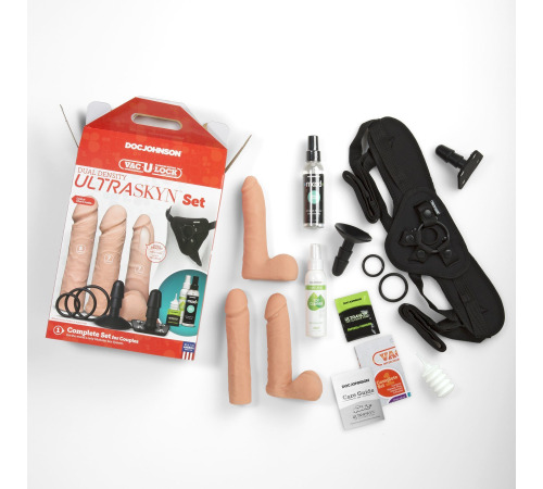Набір для страпона Doc Johnson Vac-U-Lock Dual Density UltraSKYN Set, діаметр 3×4,5см