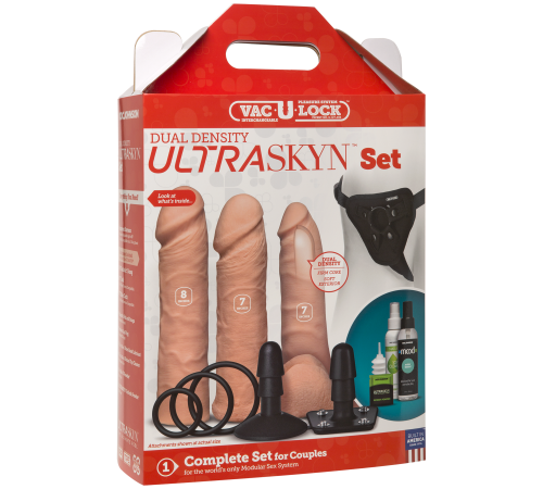 Набір для страпона Doc Johnson Vac-U-Lock Dual Density UltraSKYN Set, діаметр 3×4,5см