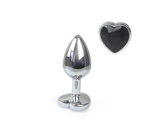Металева анальна пробка Серце S з Чорним кристалом, довжина 7см, діаметр 2,8см