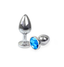 Металева анальна пробка М з Блакитним кристалом, довжина 8см, діаметр 3,4см