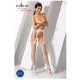 Эротические колготки-бодистокинг Passion S011 white, имитация чулок в крупную сетку и пояса