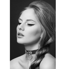 Чокер с кольцом для поводка Bijoux Pour Toi - FETISH Black, экокожа