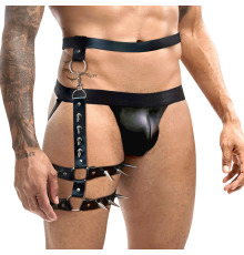 Мужские гартеры из натуральной кожи Art of Sex - Serge, цвет Черный, размер L-2XL