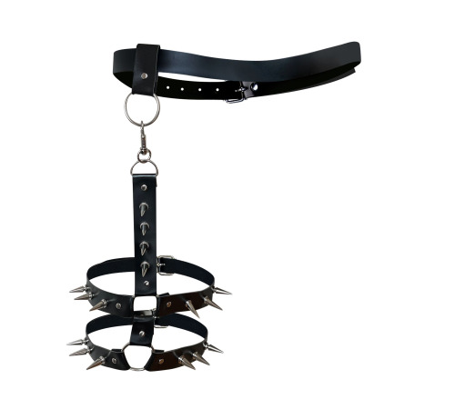 Мужские гартеры из натуральной кожи Art of Sex - Serge, цвет Черный, размер L-2XL