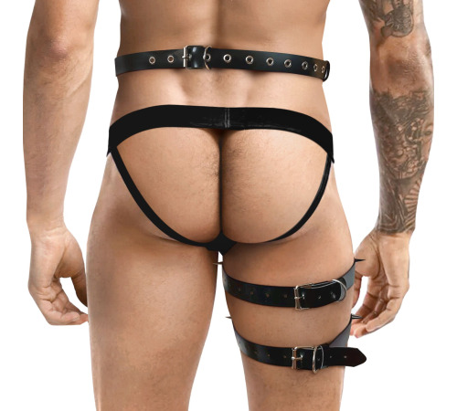 Мужские гартеры из натуральной кожи Art of Sex - Serge, цвет Черный, размер L-2XL