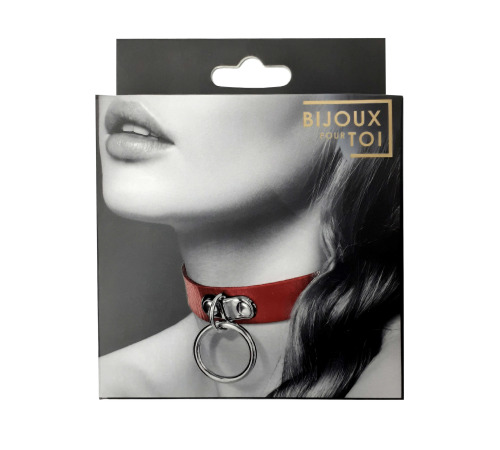 Чокер с кольцом для поводка Bijoux Pour Toi - FETISH Red, экокожа