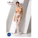 Эротические колготки-бодистокинг Passion S023 white, имитация чулок с секси ромбами и пояском