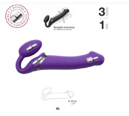 Безремінний страпон з вібрацією Strap-On-Me Vibrating Violet XL, діам. 4,5 см, пульт ДК, регульований