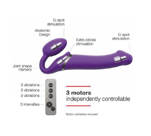 Безремінний страпон з вібрацією Strap-On-Me Vibrating Violet XL, діам. 4,5 см, пульт ДК, регульований