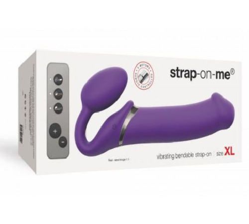Безремінний страпон з вібрацією Strap-On-Me Vibrating Violet XL, діам. 4,5 см, пульт ДК, регульований