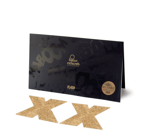 Пэстис - стикини Bijoux Indiscrets - Flash Cross Gold, наклейки на соски