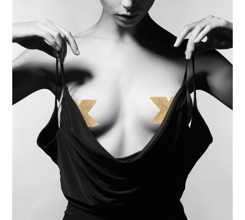 Пэстис - стикини Bijoux Indiscrets - Flash Cross Gold, наклейки на соски