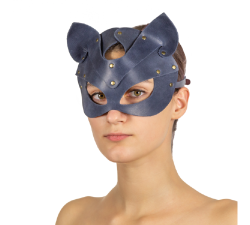 Премиум маска кошечки LOVECRAFT, натуральная кожа, голубая, подарочная упаковка