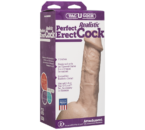 Фалоімітатор Doc Johnson - 7 Inch Perfect Erect Cock, діаметр 3,8см, велика голівка, Vac-U-Lock