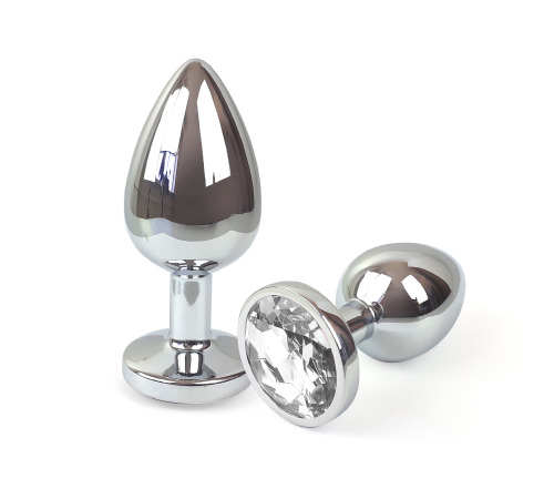 Металлическая анальная пробка L с Прозрачным кристаллом , длина 9см, диаметр 4см