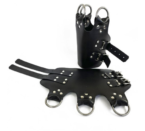 Поножі манжети для подвіса за ноги Leg Cuffs, натуральна шкіра, колір чорний