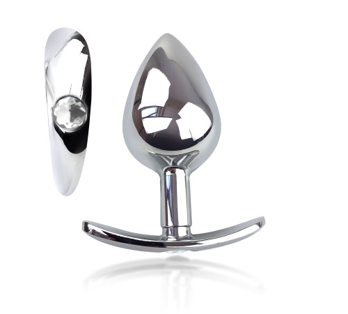 Металева анальна пробка для довготривалого носіння з прозорим кристалом L, Діаметр 3.7, Довжина 8.7