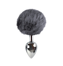 Металева анальна пробка L з сірим хвостиком