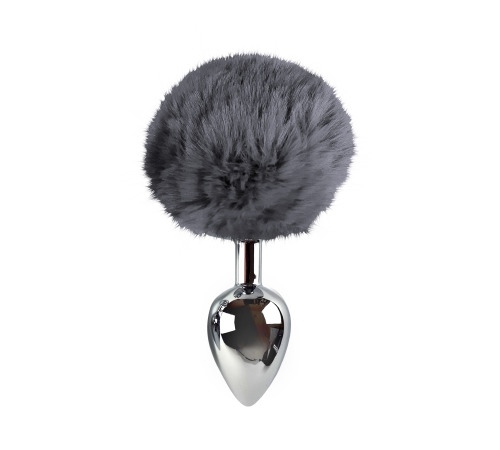 Металева анальна пробка L з сірим хвостиком