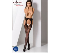 Эротические колготки-бодистокинг Passion S018 black, имитация чулок с вертикальными полосками и пояс