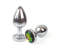Металева анальна пробка L з Райдужним кристалом, довжина 9см, діаметр 4см