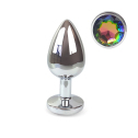 Металлическая анальная пробка L с Радужным кристаллом , длина 9см, диаметр 4см