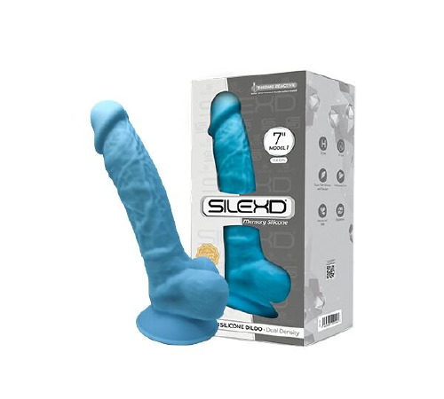 Фаллоимитатор SilexD Johnny Blue (MODEL 1 size 7in), двухслойный, силикон+Silexpan, диаметр 3,8 см