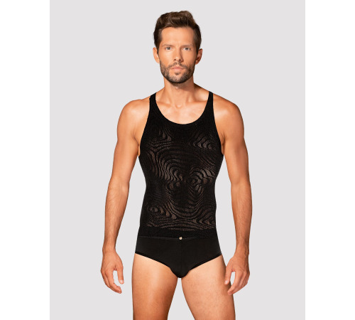 Мужская полупрозрачная майка-борцовка с узором Obsessive T103 tank top S/M/L, черная