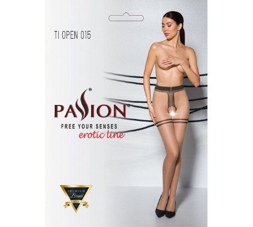 Тілесні колготки з відкритим доступом, контрастна подвійна резинка TIOPEN 015 beige 1/2 (20 den) — P