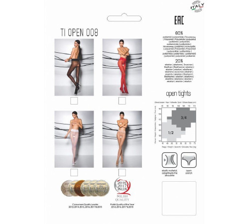 Эротические колготки TIOPEN 008 nero 3/4 (30 den) - Passion, с вырезом