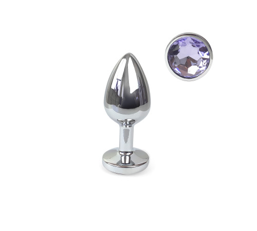 Металева анальна пробка М з світло-фіолетовим кристалом, довжина 8см, діаметр 3,4см