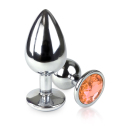 Металлическая анальная пробка L с Оранжевым кристаллом , длина 9см, диаметр 4см