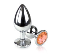 Металлическая анальная пробка L с Оранжевым кристаллом , длина 9см, диаметр 4см