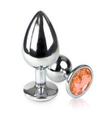 Металева анальна пробка L з Помаранчевим кристалом, довжина 9см, діаметр 4см