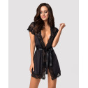Сатиновый открытый пеньюар на поясе Obsessive 810-PEI–1 peignoir black L/XL, черный