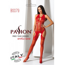 Бодистокинг с имитацией чулок Passion BS079 red