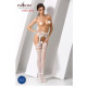 Эротические колготки-бодистокинг Passion S013 white, имитация высоких ажурных чулок и пояса
