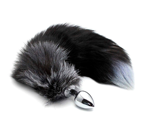 Металева анальна пробка Лисячий хвіст Alive Black And White Fox Tail M, діаметр 3,4 см