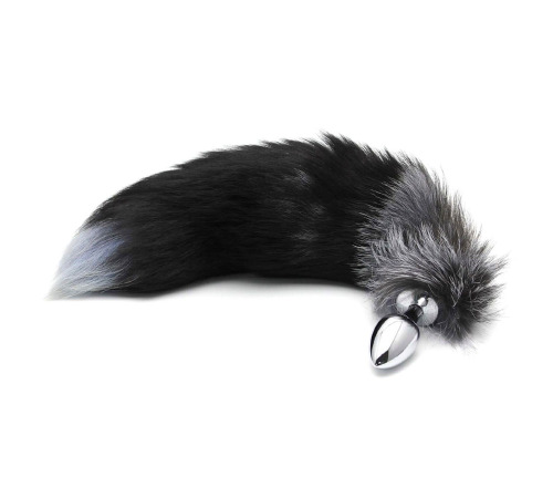Металева анальна пробка Лисячий хвіст Alive Black And White Fox Tail M, діаметр 3,4 см