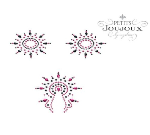 Пэстис из кристаллов Petits Joujoux Gloria set of 3 - Black/Pink, украшение на грудь и вульву